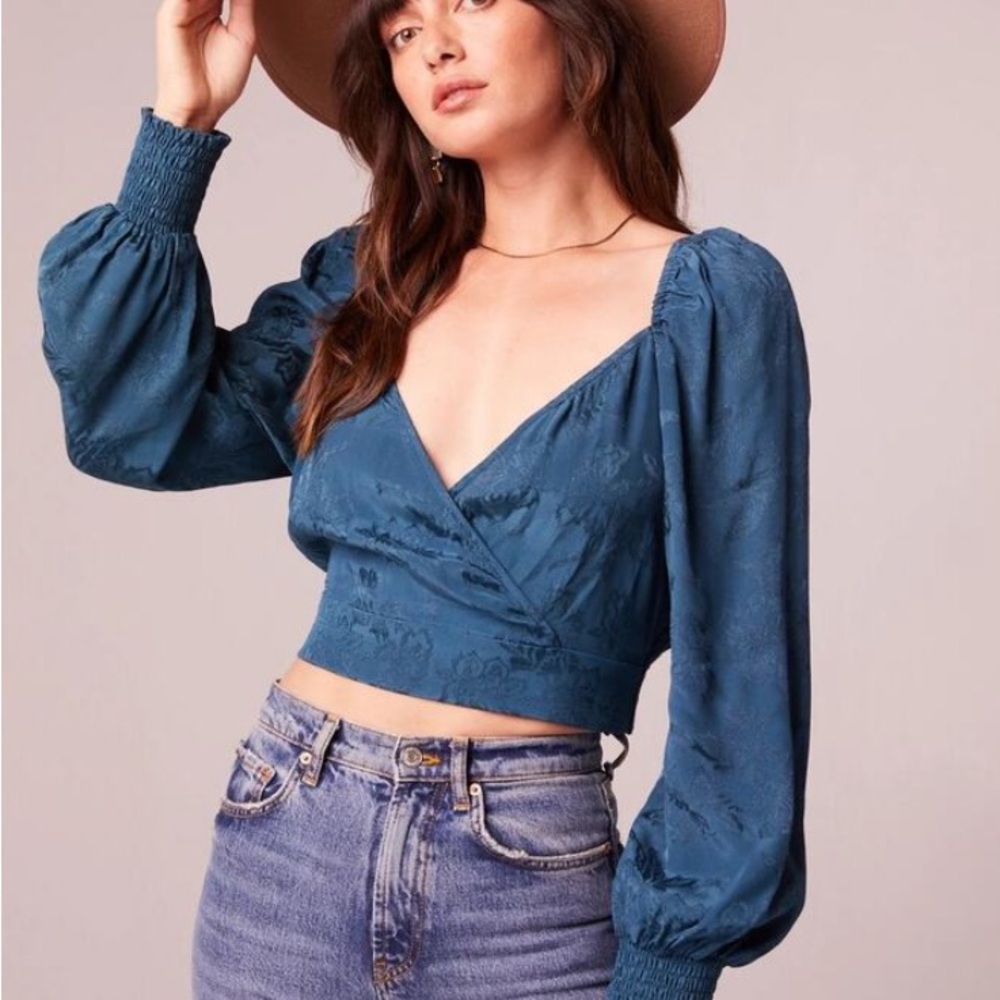 Chic Teal Balloon Sleeve Blouse